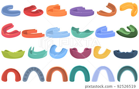Mouthguard icons set cartoon vector. Dental boxer. Guard mouth 92526519