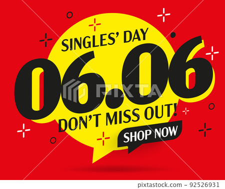 06.06 sale label. Single day sale sticker vector illustration. Special shopping offer advertisement. One day discount announcement. Dont miss out shopping day price clearance 92526931