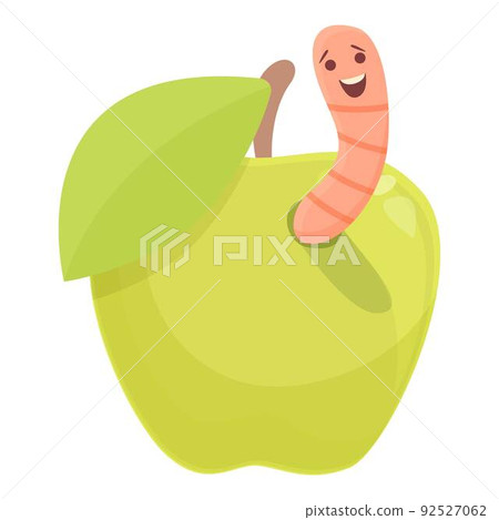 Worm in green apple icon cartoon vector. Earthworm soil. Earth mascot 92527062