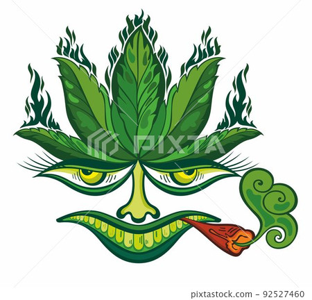 Green canabis leaf with face. 92527460