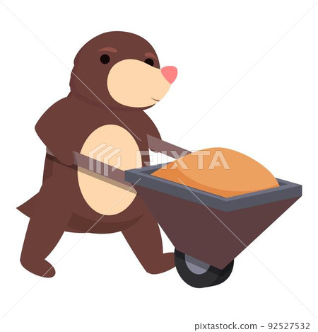 Mole take wheelbarrow icon cartoon vector. Cute animal. Happy ground 92527532