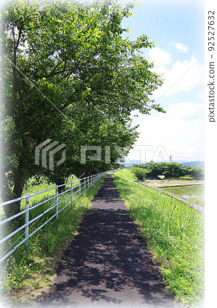 Bicycle path in early summer ... Yasugi City, Shimane Prefecture: Sunny (illustration style) 92527632