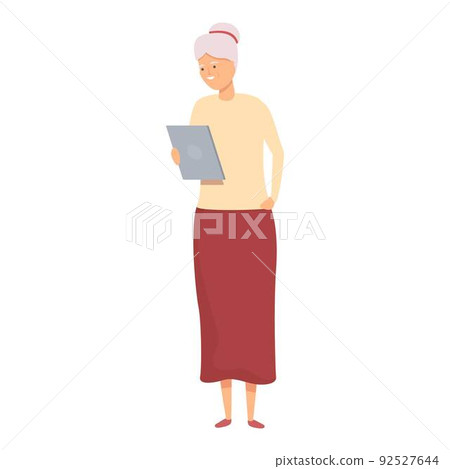 Senior woman use tablet icon cartoon vector. Old person. Mobile computer Senior woman use tablet icon cartoon vector. Old person. Mobile computer 92527644