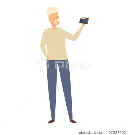 Elder man use video call icon cartoon vector. Senior online. Computer online Elder man use video call icon cartoon vector. Senior online. Computer online 92527692