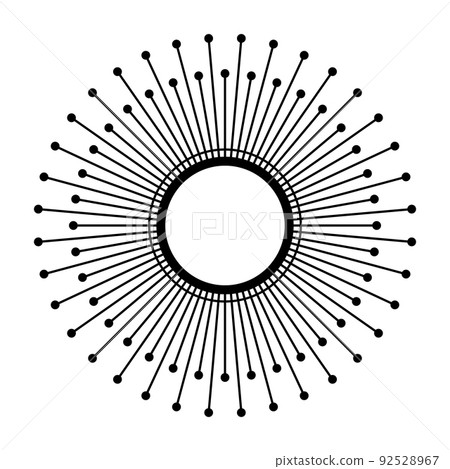 Sun symbol. Solar disk with 72, six times twelve, rays of light, with dots on each end. Variations of the sign are used for a solar monstrance, an ostensorium, used as a vessel for the holy of holies. 92528967