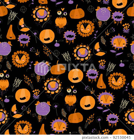 Seamless Pattern with Different Halloween Elements And Characters 92530045