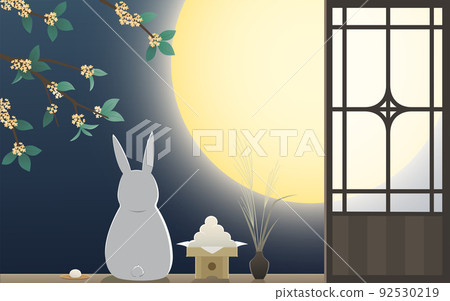 中秋節卡片, 兔子賞月背景與桂花 92530219