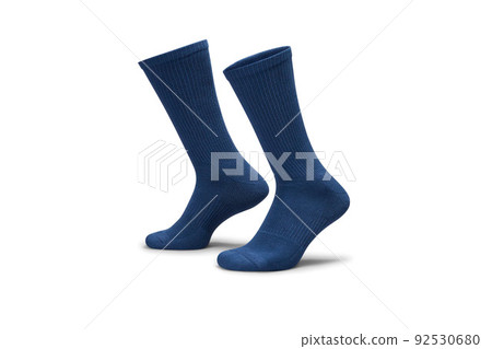 Pair of blue cotton socks isolated on white. Set of short socks for sports as mock up and label for advertising, logo, branding. Pair of blue cotton socks isolated on white. Set of short socks for sports as mock up and label for advertising, logo, branding. 92530680