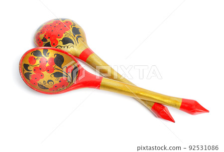 Khokhloma Wooden spoons. Isolated on white background Khokhloma Wooden spoons. Isolated on white background 92531086