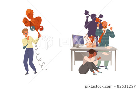 Angry Chief Yelling at Office Employee Pointing Finger and Steaming with Anger Vector Set Angry Chief Yelling at Office Employee Pointing Finger and Steaming with Anger Vector Set 92531257