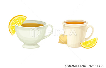 Tea Cup and Mug with Hot Aromatic Beverage Poured with Boiling Water for Brewing Vector Set 92531338