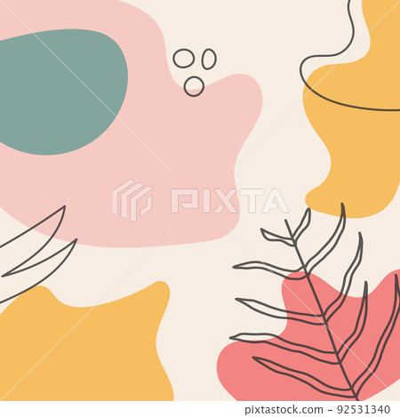 Trendy square banner template with abstract and leaves decoration. Simple doodle shapes and nature floral elements. Vector illustration for poster, flyer, brochure, presentation design, business card 92531340
