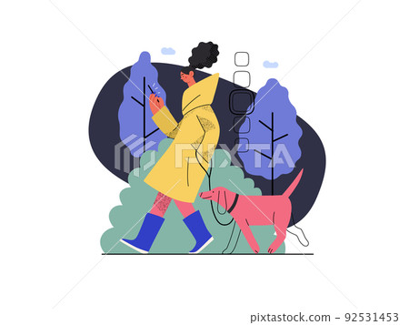 Shop everywhere -Online shopping and electronic commerce series -modern flat vector concept illustration of a woman walking with dog and shopping. Promotion, discounts, sale and online orders concept Shop everywhere -Online shopping and electronic commerce series -modern flat vector concept illustration of a woman walking with dog and shopping. Promotion, discounts, sale and online orders concept 92531453