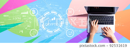 Crypto Trading theme with person using a laptop 92531619