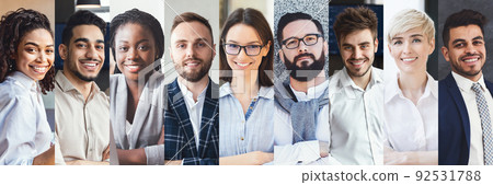 Collage of portraits of multiracial young business people 92531788