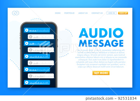 Voice, Record Audio message, speech bubble. Messenger chat screen. Vector stock illustration. Voice, Record Audio message, speech bubble. Messenger chat screen. Vector stock illustration. 92531834