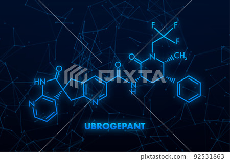 Ubrogepant migraine drug molecule. Skeletal formula. Vector illustration 92531863