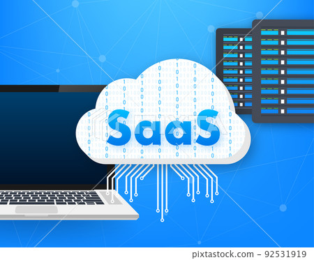 SaaS - Software as a service. Cloud sevice, synchronize. Vector illustration. SaaS - Software as a service. Cloud sevice, synchronize. Vector illustration. 92531919