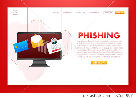 Data Phishing with fishing hook, mobile phone, internet security. Vector stock illustration. 92531997