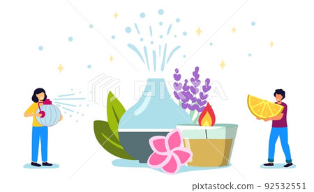 Decorative ultrasonic home diffuser and lavender flowers for meditation and freshness at home and aromatherapy Decorative ultrasonic home diffuser and lavender flowers for meditation and freshness at home and aromatherapy 92532551