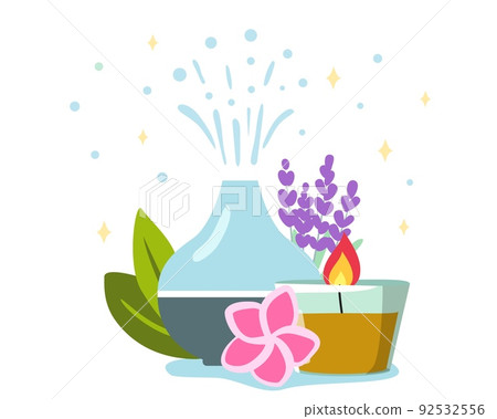 Decorative ultrasonic home diffuser and lavender flowers for meditation and freshness Decorative ultrasonic home diffuser and lavender flowers for meditation and freshness 92532556