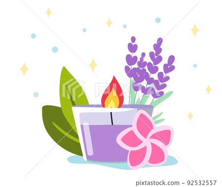 Scented candle decoration Burning candle and branches of eucalyptus populus Scented candle decoration Burning candle and branches of eucalyptus populus 92532557