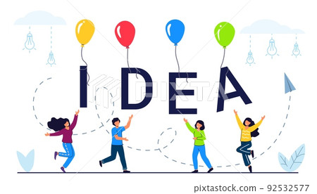 Creative idea Tiny people with flying lamp idea Success and innovation 92532577