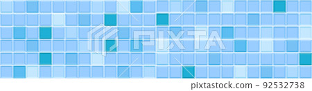 Blue square tile seamless pattern. Swimming pool floor background. Bathroom or toilet ceramic or glass wall texture. Interior or facade mosaic surface 92532738