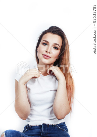 young pretty stylish blond girl posing emotional isolated on white background happy smiling cool smile, lifestyle people concept close up young pretty stylish blond girl posing emotional isolated on white background happy smiling cool smile, lifestyle people concept close up 92532785