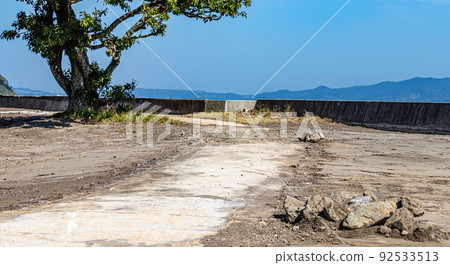 After a cleanup, small rocks are left behind along a newly freed up, but old path. 92533513