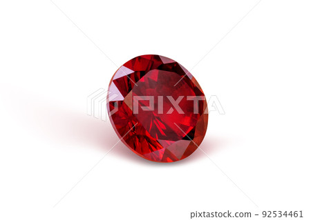 Red Ruby gemstone Round Cut isolate on white background, close up shot 92534461