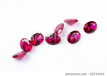 Red Ruby gemstone Oval Cut isolate on white background, close up shot 92534502