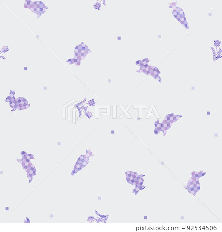 Rabbit plaid seamless pattern, illustration material, gray x purple 92534506