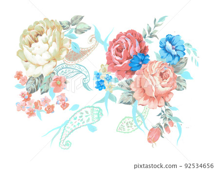 美麗的水彩玫瑰花和牡丹花 92534656