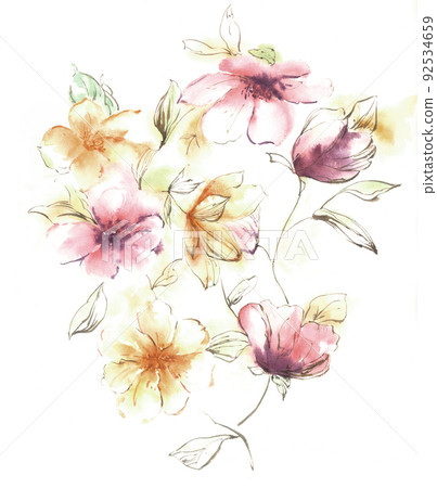 Beautiful watercolor rose and peony flower Beautiful watercolor rose and peony flower 92534659