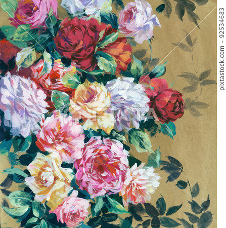 美麗的水彩玫瑰花和牡丹花 92534683