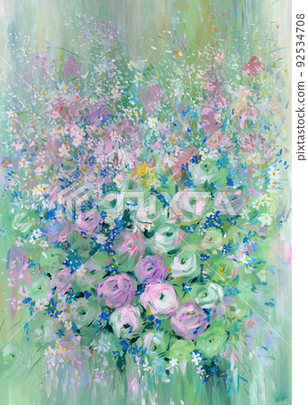 Beautiful watercolor rose and peony flower 92534708