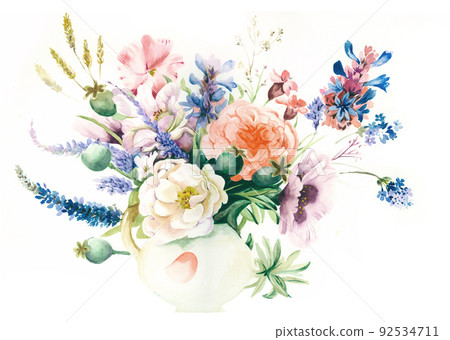 Beautiful watercolor rose and peony flower 92534711