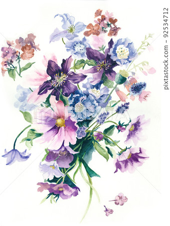 Beautiful watercolor rose and peony flower 92534712