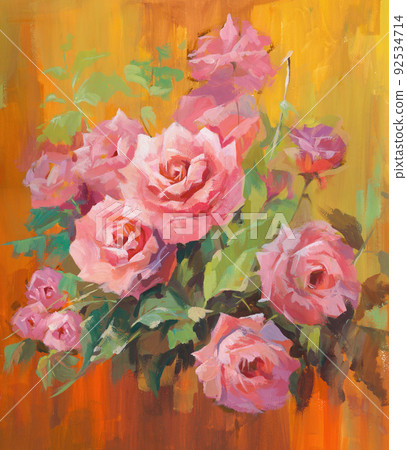 Beautiful watercolor rose and peony flower 92534714