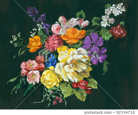 Beautiful watercolor rose and peony flower 92534718