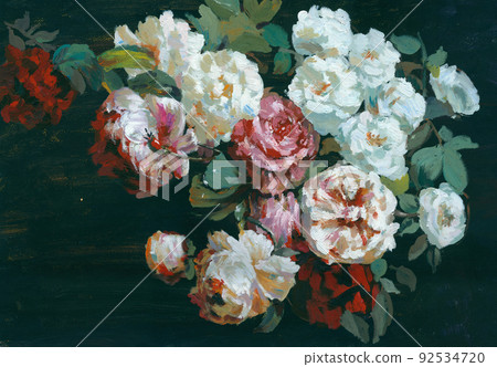 Beautiful watercolor rose and peony flower 92534720