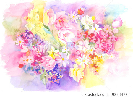 Beautiful watercolor rose and peony flower 92534721