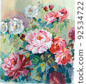 Beautiful watercolor rose and peony flower 92534722