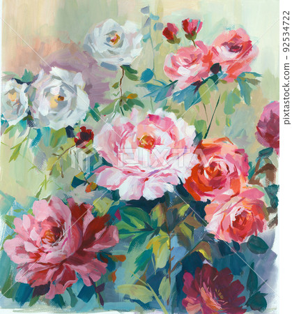 Beautiful watercolor rose and peony flower 92534722