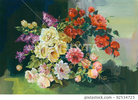 Beautiful watercolor rose and peony flower 92534723