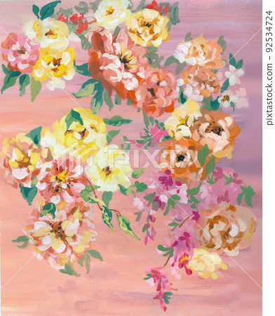 Beautiful watercolor rose and peony flower 92534724