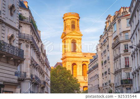 Church of Saint-Sulpice at sunset in Quarter Latin, Paris, France 92535544