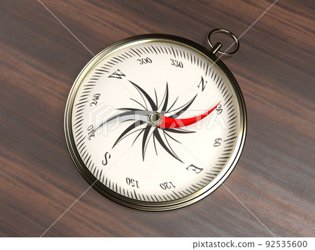 Local crazy compass on the desk 3D illustration sideways Local crazy compass on the desk 3D illustration sideways 92535600