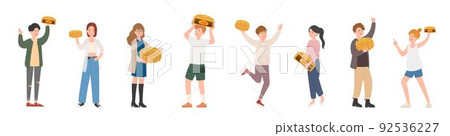 快樂時尚的男性與女性慶祝中秋節與美味的傳統食物:月餅 快樂時尚的男性與女性慶祝中秋節與美味的傳統食物:月餅 92536227